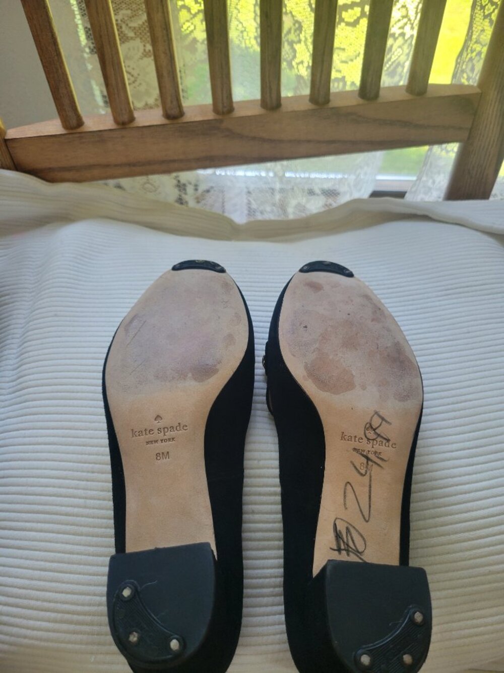 Kate Spade New York Black Suede Block Heel Loafer Pumps Gold Sz 8 - Picture 5 of 7